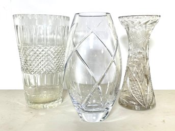 A Trio Of Large Crystal And Cut Glass Vases