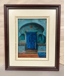 Beautiful Glossy Oil Painting Of A House Door Signed By The Artist In A Wooden Frame. BS - WA-C