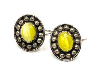 Beautiful Mexican Sterling Silver Yellow Tiger's Eye Ornate Earrings