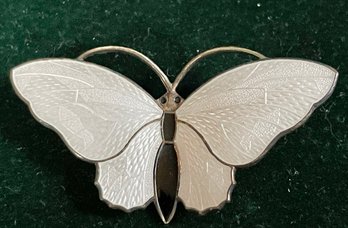 Vintage Norway Sterling Silver And Enamel Butterfly Pin