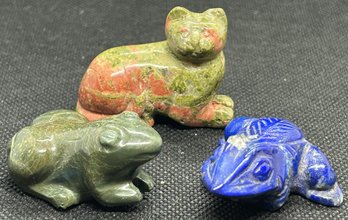 3 Vintage Miniature Carved Gemstone Animal Cabinet Figures