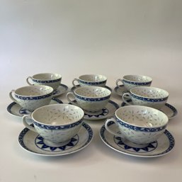 A Set Of 8 Adorable Japanese Tea Cups And Saucers