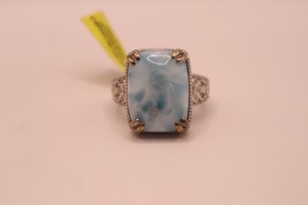 TLV Larimar  With Diamonds Ring Set In Platinum Over 925 Sterling Size 11 Signed 'STS' Chuck Clemency