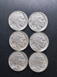 6 Buffalo Nickels 1925, 1926, 1927, 1928, 1929, 1930