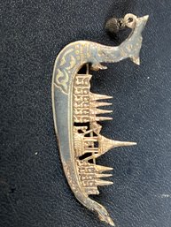 Vintage 1950s Era Sterling Silver Niello Dragon Boat Pin From Thailand