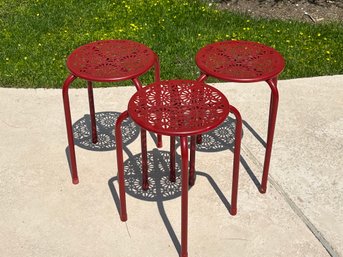 3 Piece Metal Indoor/Outdoor Pier One Side Tables - Perfect Poolside Or Patio