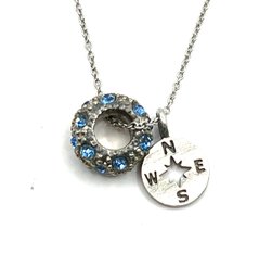 Beautiful Vintage Sterling Silver Blue Stones And Compass Pendant Necklace