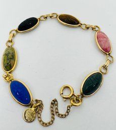 VINTAGE SIGNED D'OR 12K GOLD FILLED MULTI GEMSTONE SCARAB BRACELET