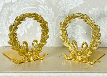 A Pair Of Vintage Brass Acanthus Wreath Bookends