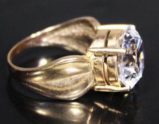 Large 10K Gold Ladies Ring Having Large White Gemstone Size 7