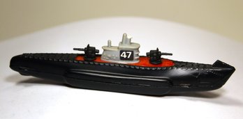 Vintage Tootsie Toy Battleship Boat On Wheels