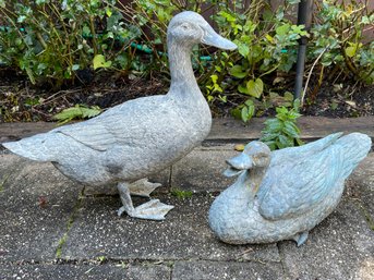 Patinated Metal Duck Garden Sculptures