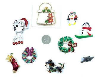 Assortment Of 9 Holiday Brooches