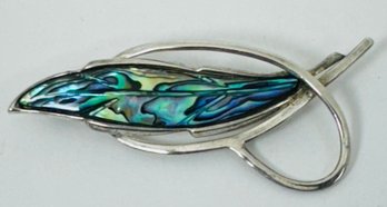 VINTAGE STERLING SILVER LEAF FORM SHELL BROOCH