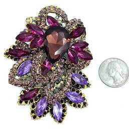 Exquisite Huge Multitone Purple Rhinestone Tiered Leaf Spray