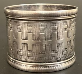 Vintage Antique Victorian Possibly Sterling Napkin Ring - Repeating H Lattice Fence -  Pattern - AWC Monogram