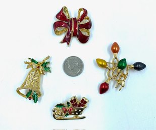 4 Holiday Brooches Including Signed Gerry's And TC