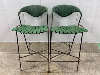 Pair Of Mid-C Arthur Umanoff Green Painted Stools