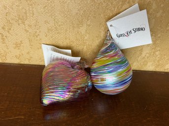 Glass Eye Studio Iridescent Blown Glass Ornament Duo