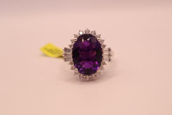 Mashamba Amethyst With Cambodian Zircon Ring Set In Plat. Over 925 Sterl. Size 11 Signed 'STS' Chuck Clemency