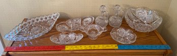 Crystal Cut Collection: Candy Nut Dishes, Oil And Vinegar Cruet, Bowl