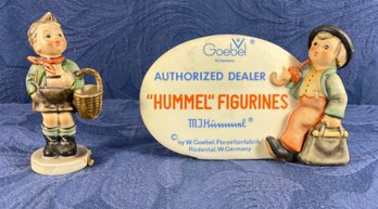 Goebel Hummel - Village Boy Figurine &  Merry Wanderer Dealer Sign