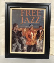 Vintage Free Jazz Textured Poster Painting Signed By The Artist In A Wooden Black Frame.  BS/WA-C