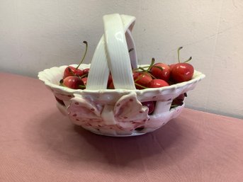 Pottery Basket With Cherries Made In Portugal