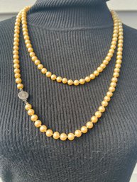 Vintage Pearl Necklace With Sterling Medallion Clasp