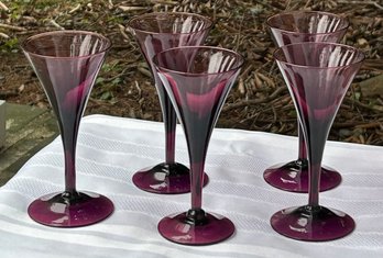 VTG Amethyst Purple Set Of 5 Sherry Glasses 5.5' Height No Issues