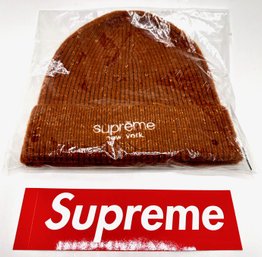 New Supreme Rainbow Speckle Rust Beanie Hat With Supreme Sticker