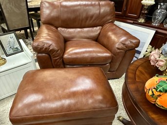 Brown Leather Chair And Storage Ottoman