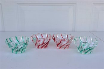 Four Mikasa Holiday Classics Red Swirl And Green Swirl 4 Inch Votives