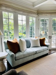 Bridgewater Club Sofa On Casters In Coastal Blue