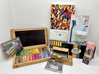 Art Supplies: 8 Boxes Pastels, Pastel Sharpener & Charcoal Pencils, Mostly Used