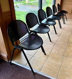 Lot Of Six Vintage Italian Lamm Modulamm Stacking Chairs With Perforated Steel Mesh Seats