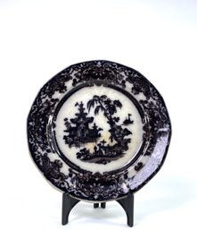 Antique Corean Pearl Stoke Ware PW & Co. - Black Transferware Plate 1840's Pagoda