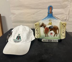 New Kentucky Derby Cap & A Vintage 97th Kentucky Derby At Churchill Downs Whiskey Decanter Bottle        LP/A5