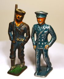 Lot Of Two Dime Store Toy Soldiers Cast Iron And Cast Aluminum