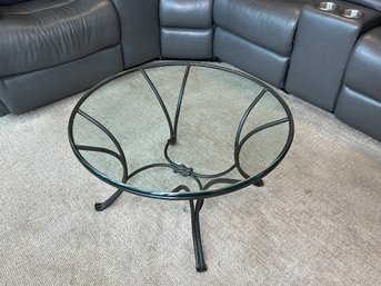 Round Coffee Table With Glass Top & Metal Knot Detail Base