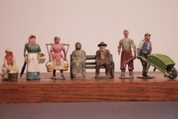 Rare Group Of 9 Pieces Of Antique Townspeople Cast Metal Miniatures. Some British, Some French