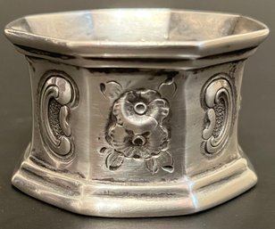 Vintage Antique Victorian Possibly Sterling Octagon Shaped Napkin Ring - Floral Paisley - Monogrammed