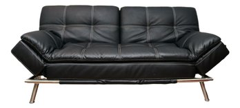 Black Faux Leather  Pillow Top Futon Sofa Bed