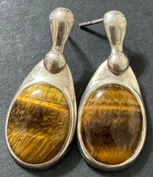 Sterling Silver Tiger's Eye Earrings 6 Grams Including Stones