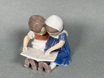 Vintage Bing And Grondahl Boy & Girl Reading Porcelain Figure