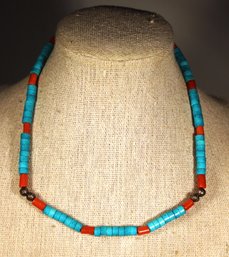 1970s Vintage Coral And Turquoise Beaded Necklace Southwestern 15' Long