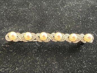 Vintage Sterling & Faux Pearl Bar Pin