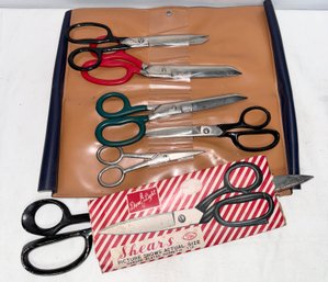Lot Of Six Cutting Shears In Fold-up Carry Case