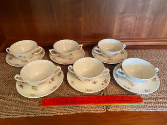 Crooksville China Bouillon Cups And Saucers Little Bouquet