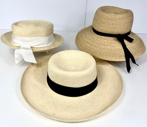 Group Of 3 Ladies Fine Soft Straw Hats With Storage Box